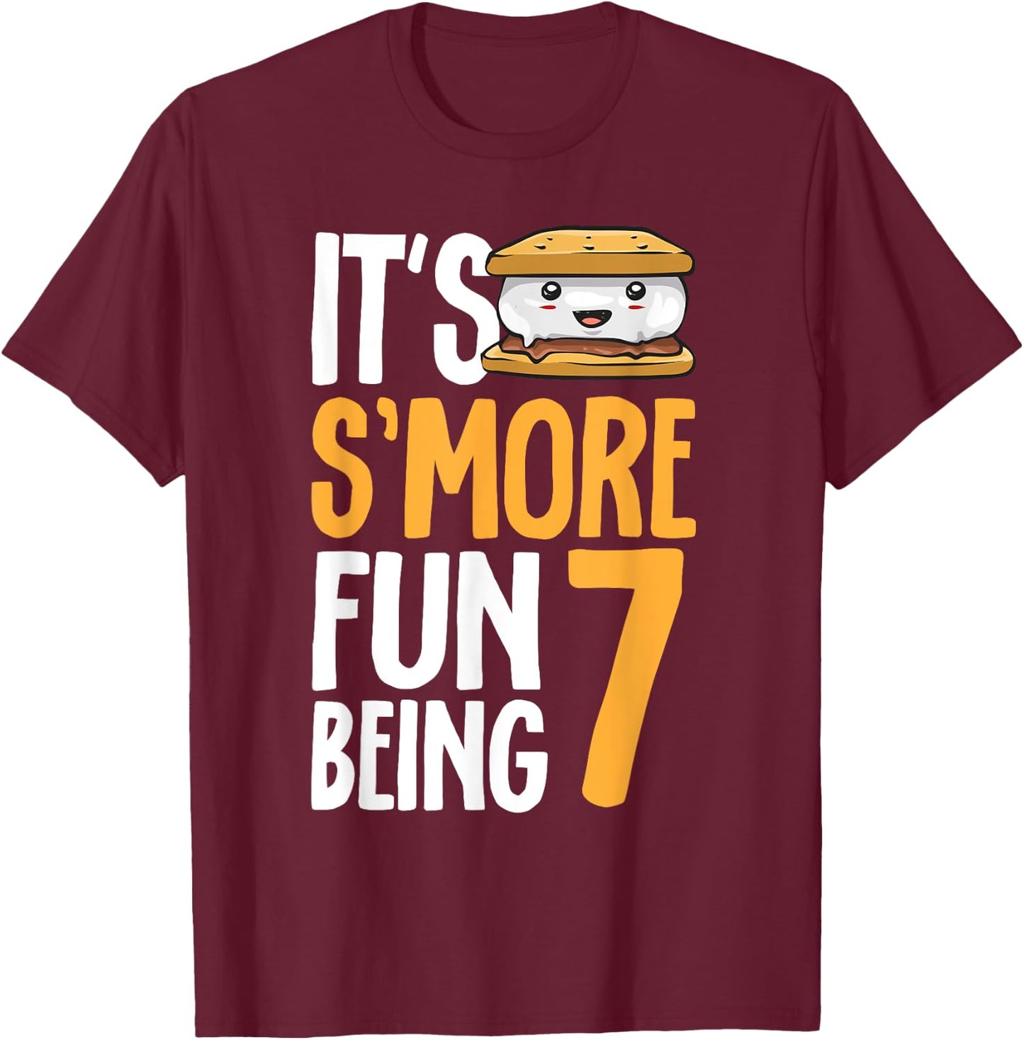 S’more Campfire 7th Birthday Marshmallow Camping Smore T-Shirt - T-Shirt | Maroon