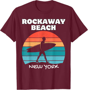 ROCKAWAY BEACH NEW YORK SURF VINTAGE SUNSET SURFING Women Girls Kids T-Shirt - T-Shirt | Maroon