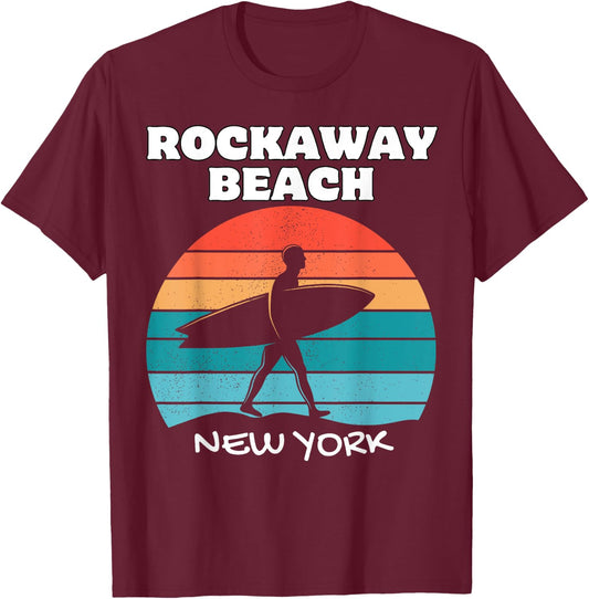 ROCKAWAY BEACH NEW YORK SURF VINTAGE SUNSET SURFING Women Girls Kids T-Shirt - T-Shirt | Maroon