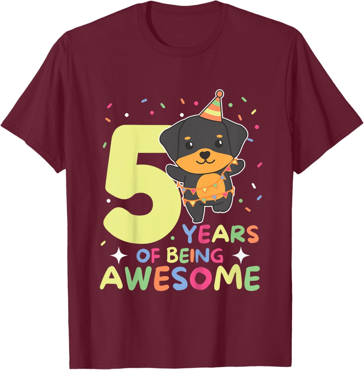 Kids Rottweiler 5th Birthday For Kids Five Years Old T-Shirt - T-Shirt | Maroon