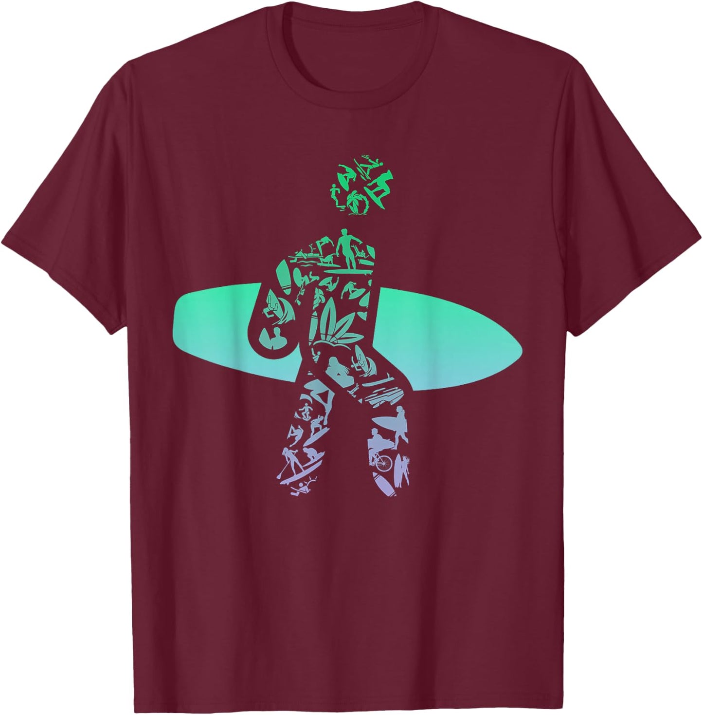 Silhouette Surf Icons Design for Surfer | Surf Boys Surfing T-Shirt - T-Shirt | Maroon