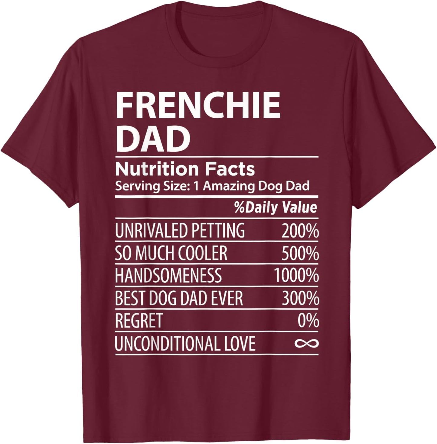 Frenchie Dad Nutrition Facts Funny Frenchie Dog Owner T-Shirt - T-Shirt | Maroon