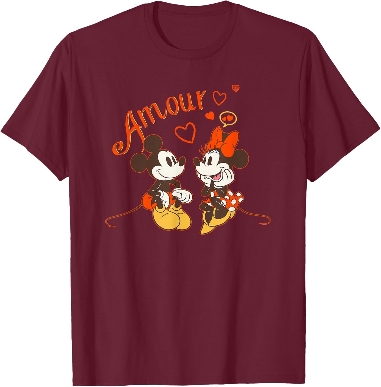 Disney Mickey & Minnie Mouse Love Amour Valentine T-Shirt - T-Shirt | Maroon