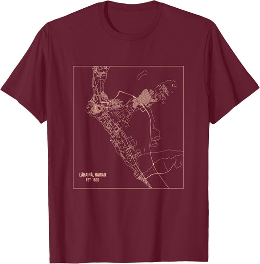 Map of Lahaina Maui Hawaii T-Shirt - T-Shirt | Maroon