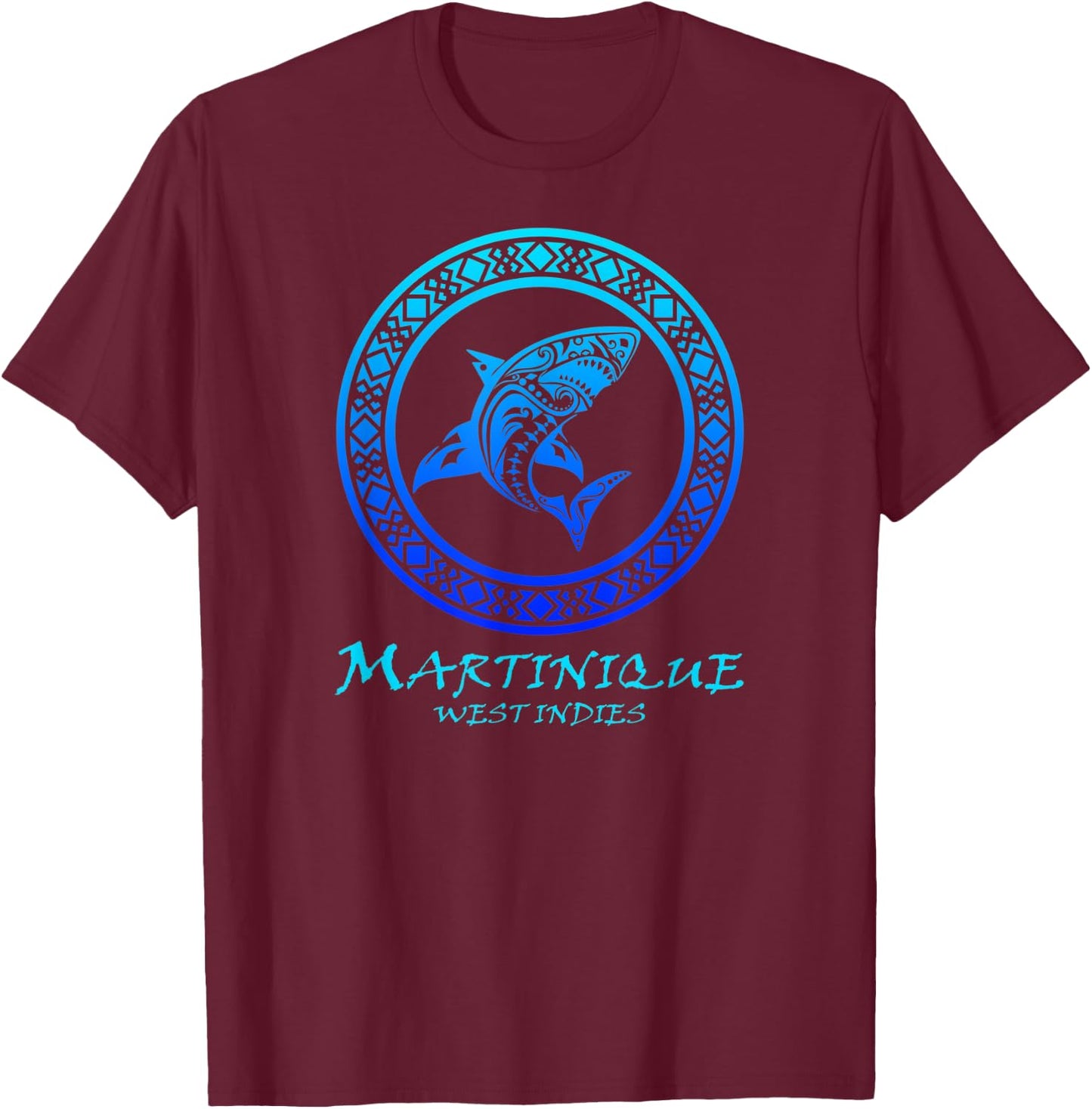 Martinique, West Indies Vintage Tribal Shark Vacation T-Shirt - T-Shirt | Maroon