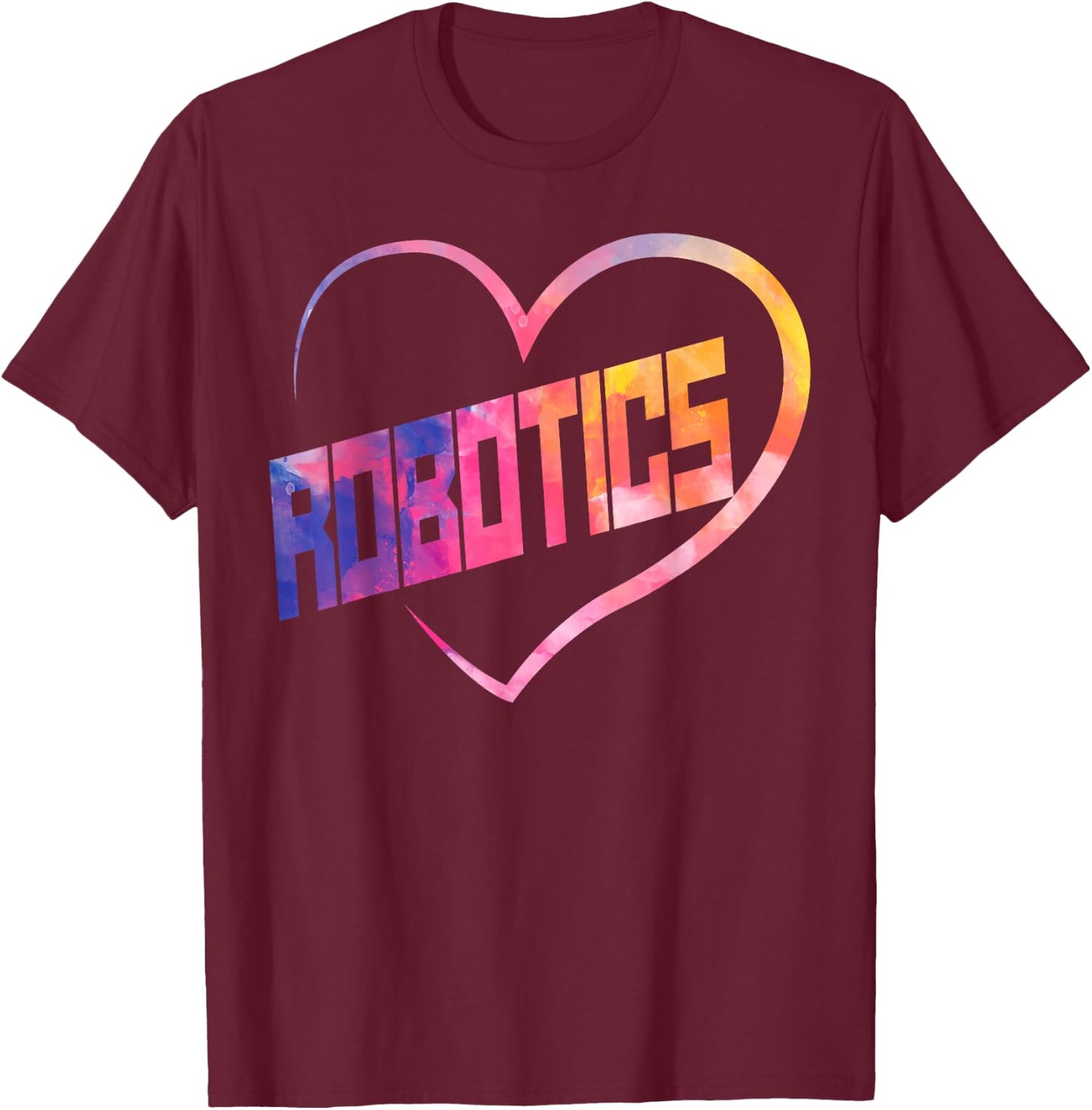 Robot Robotics Engineer Watercolor Heart Robotics T-Shirt - T-Shirt | Maroon