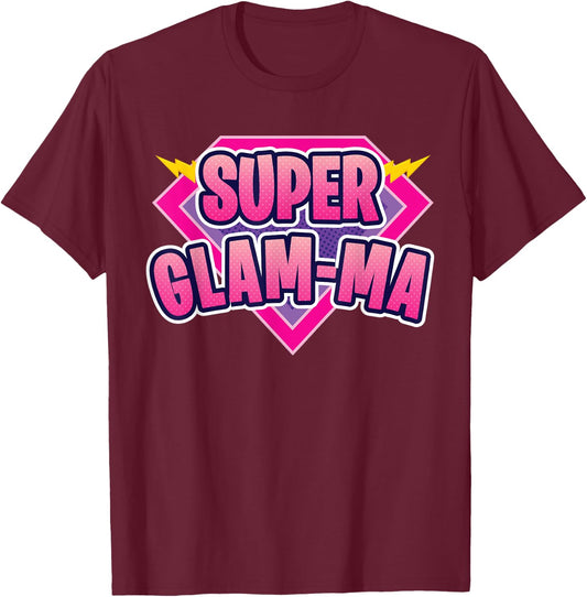 Super Glam-ma Superhero Grandmother Comic Book Funny T-Shirt - T-Shirt | Maroon