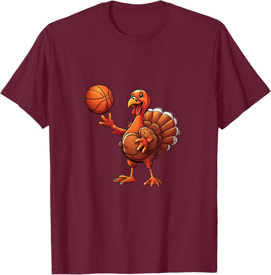 Thanksgiving Turkey Basketball Player Funny Boys Girls Kids T-Shirt - T-Shirt | Maroon