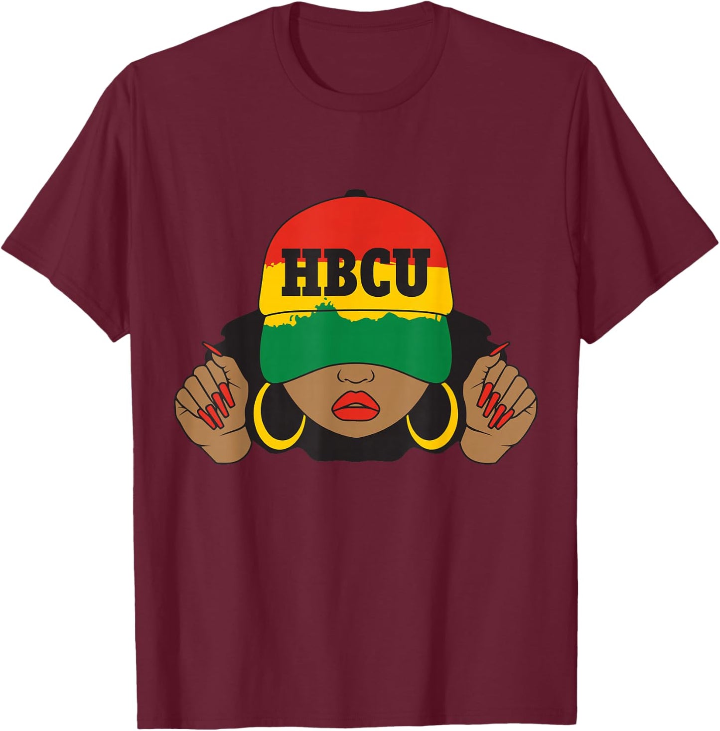 Beautiful Black HBCU Student in Hat T-Shirt - T-Shirt | Maroon
