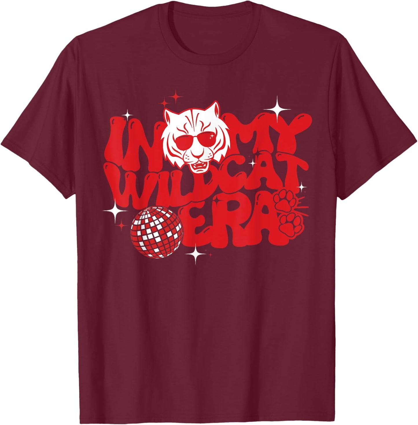 In My Wildcat Era Groovy School Spirit Wildcat Mascot Men Women Kids T-Shirt - T-Shirt | Maroon