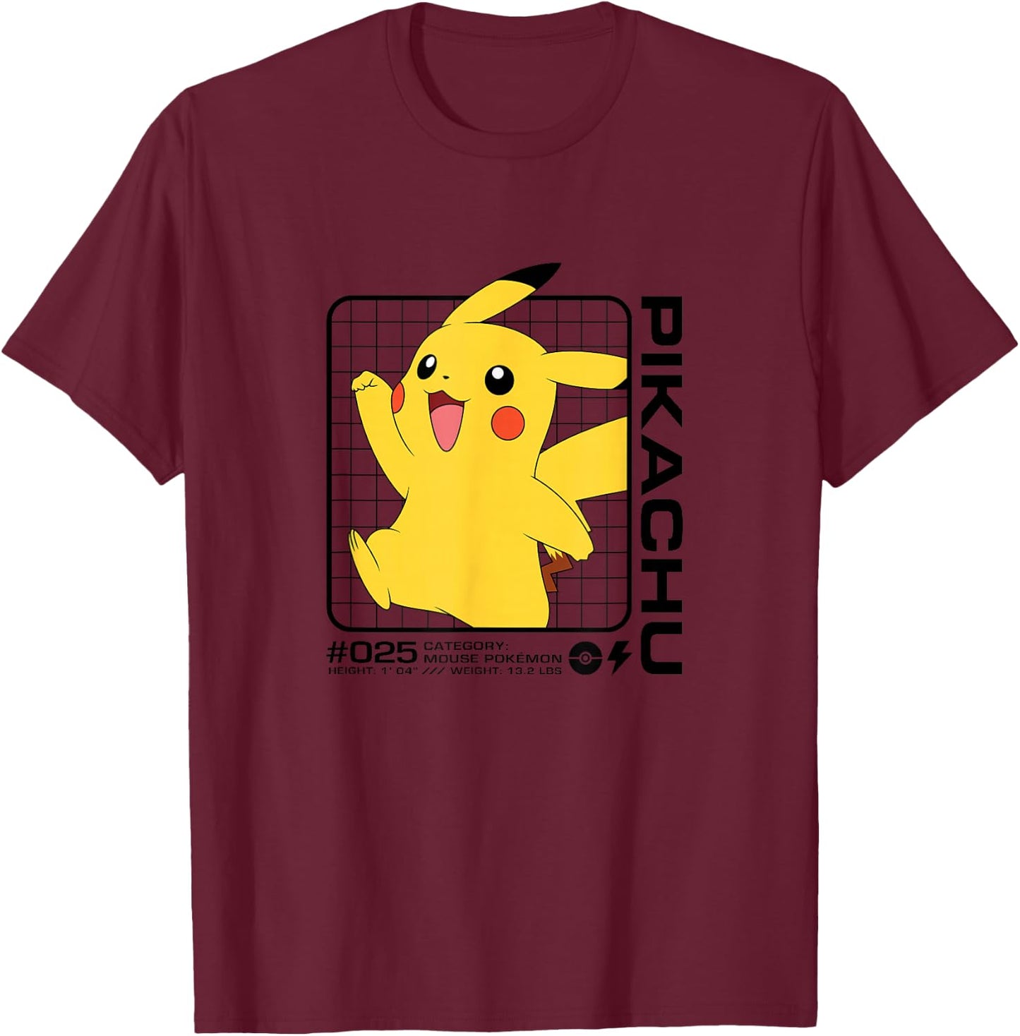 Pokémon - Pikachu Stats T-Shirt - T-Shirt | Maroon