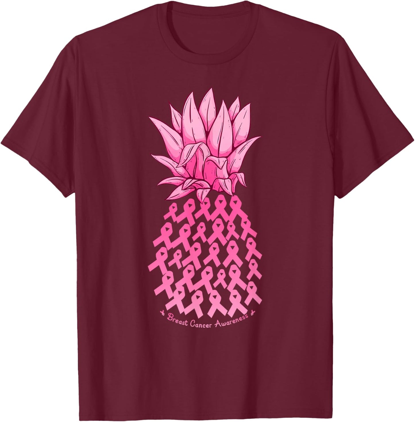 Hawaiian Pineapple & Pink Ribbon Breast Cancer Awareness Day T-Shirt - T-Shirt | Maroon