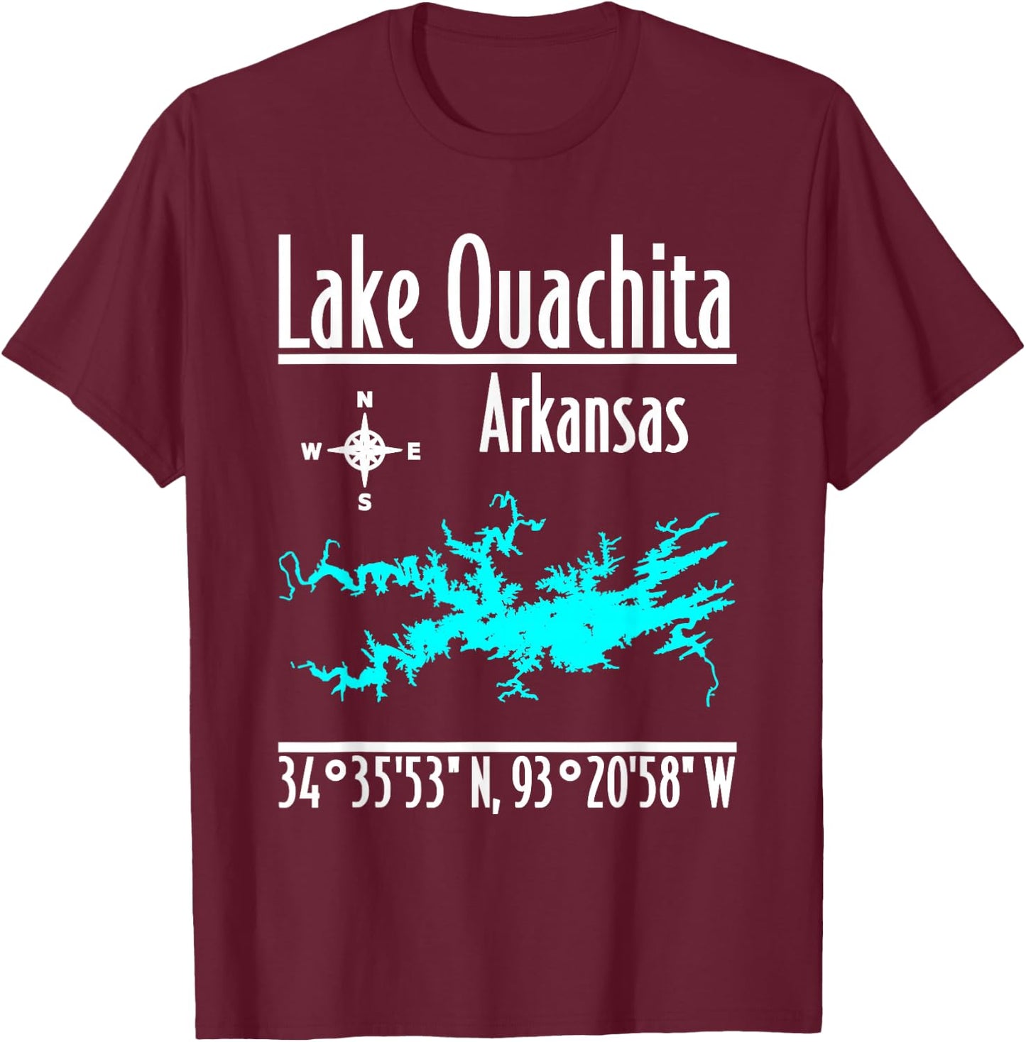 Modern Lake Ouachita, Arkansas T-Shirt - T-Shirt | Maroon