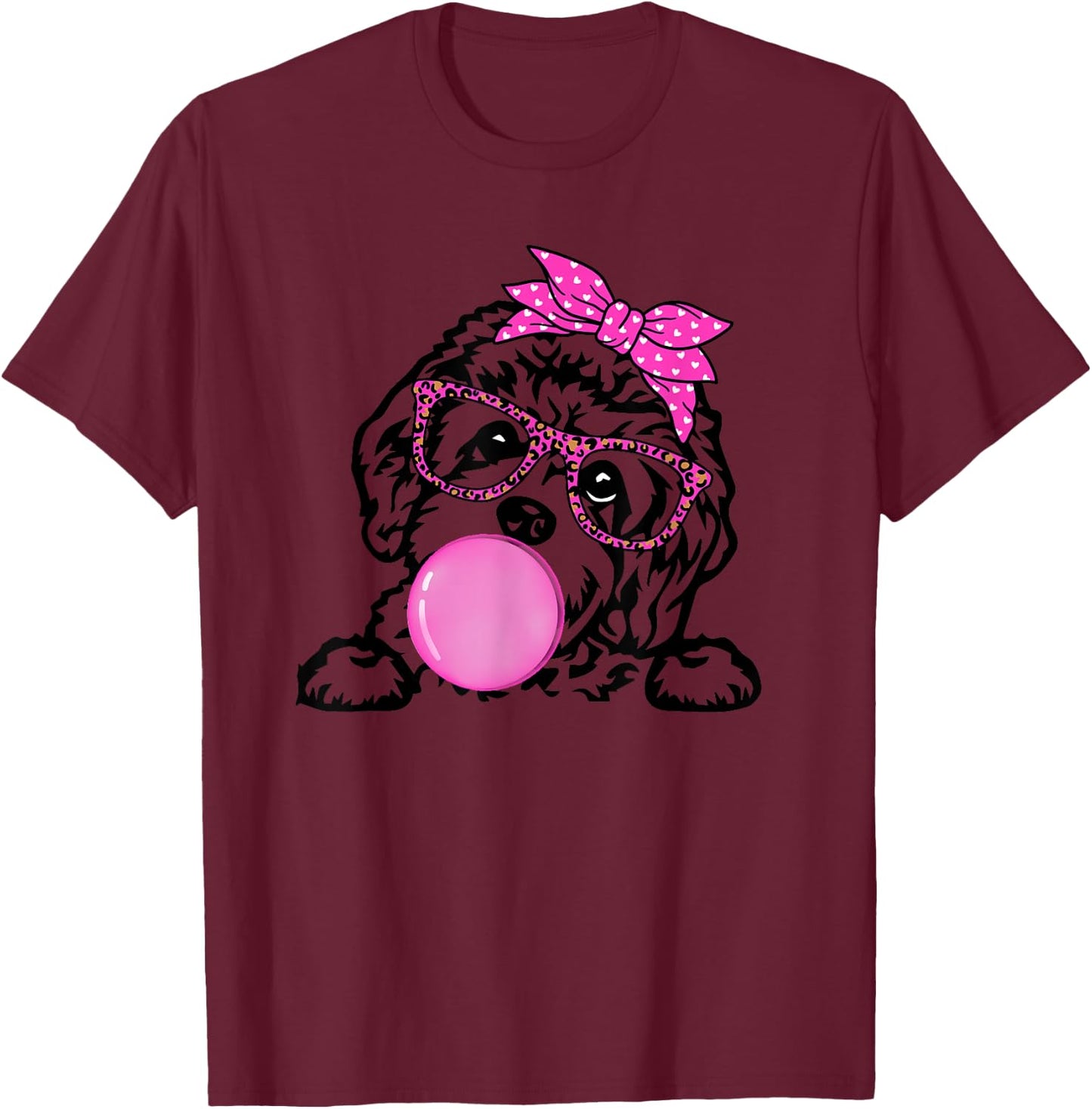 Cavapoo dog mom with bubble gum bandana glasses Women Kids T-Shirt - T-Shirt | Maroon
