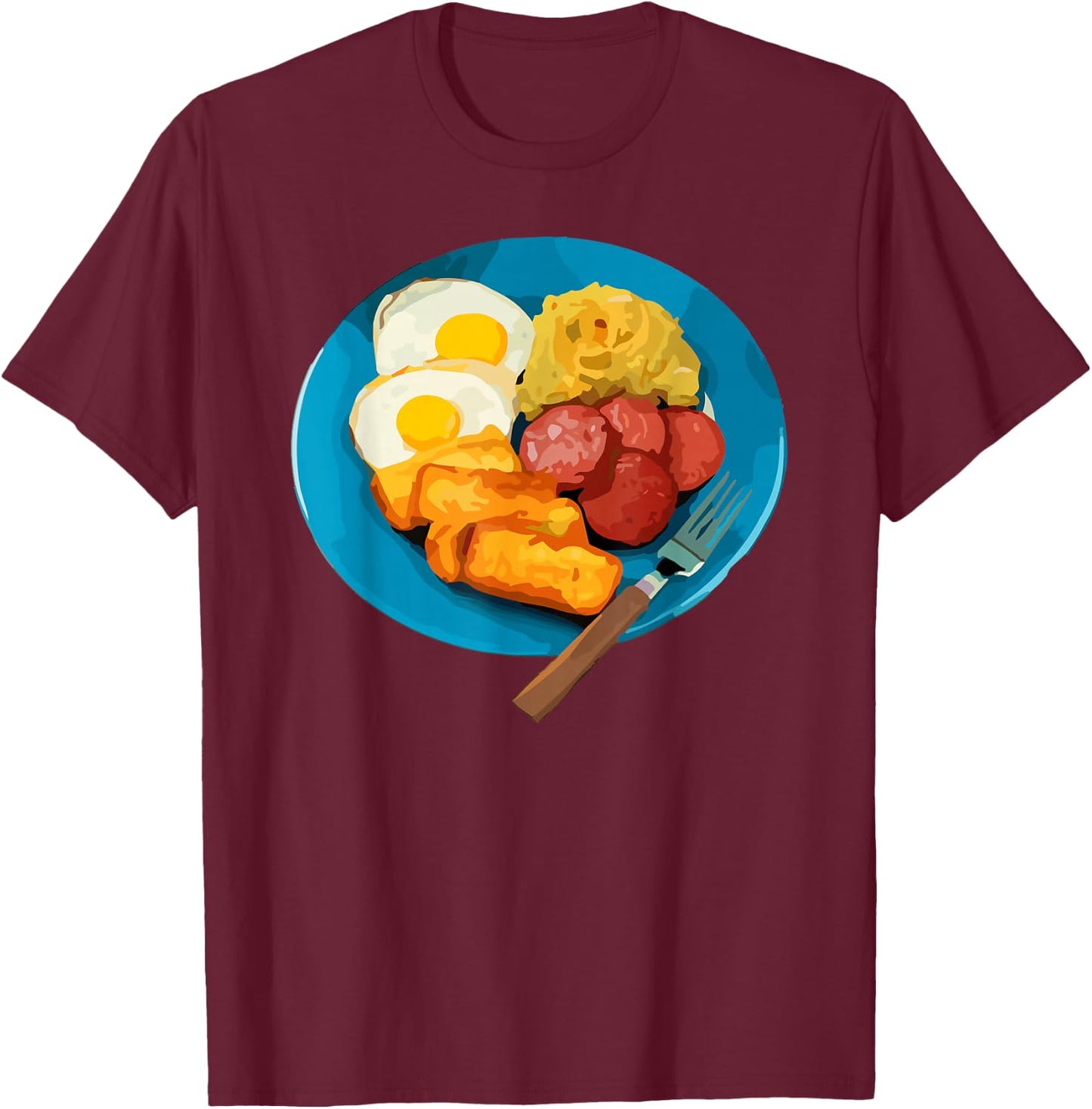 Fun Mangú Salami Queso Frito Dominican Republic Popular Food T-Shirt - T-Shirt | Maroon