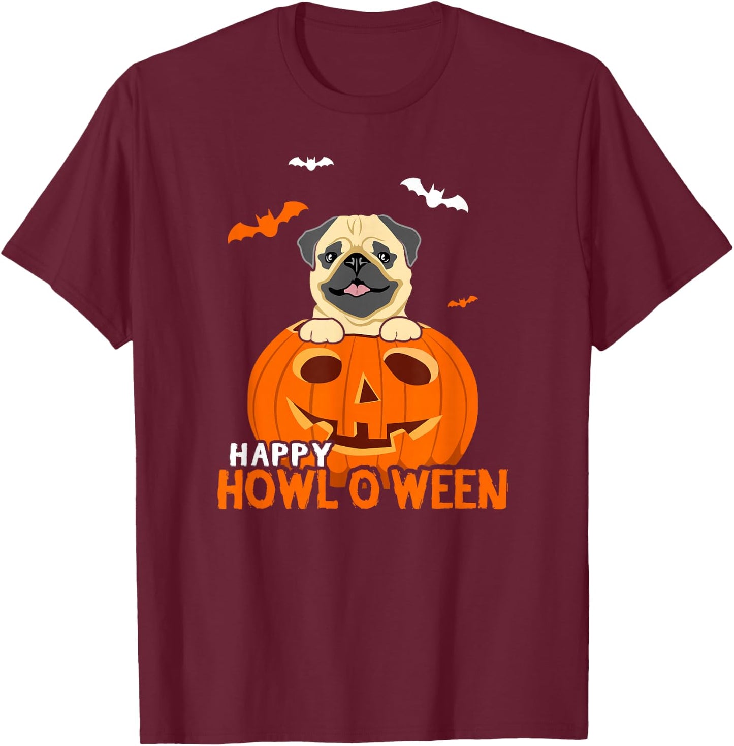 Cute Halloween Pug Dog Pumpkin Costumes Thanksgiving Design T-Shirt - T-Shirt | Maroon