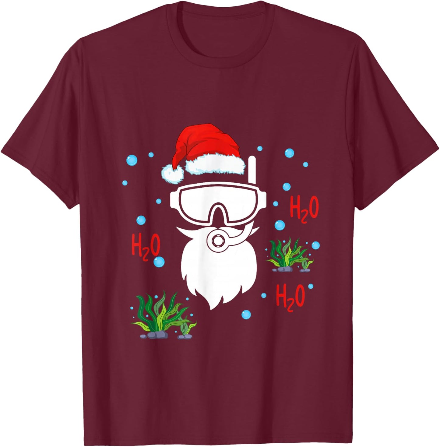 Christmas Diving Santa Face Funny Scuba Diver Dving Lover T-Shirt - T-Shirt | Maroon