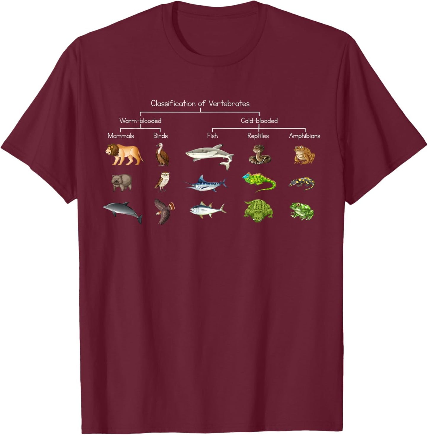 Diagram showing Classification of Vertebrates lover animals T-Shirt - T-Shirt | Maroon