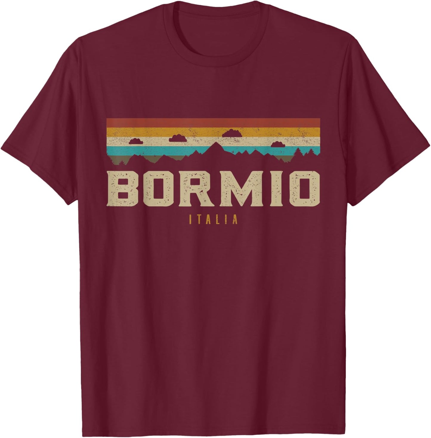 Bormio Mountains Italy Hiking Outdoors Retro T-Shirt - T-Shirt | Maroon