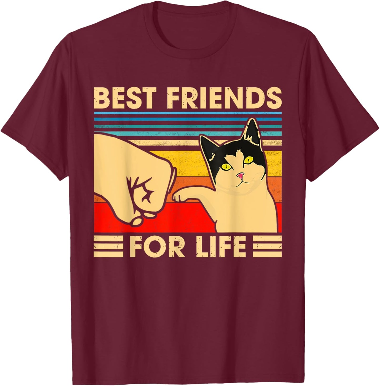 Vintage Cat Best Friends For Life Fist Bump Funny Cat Lovers T-Shirt - T-Shirt | Maroon