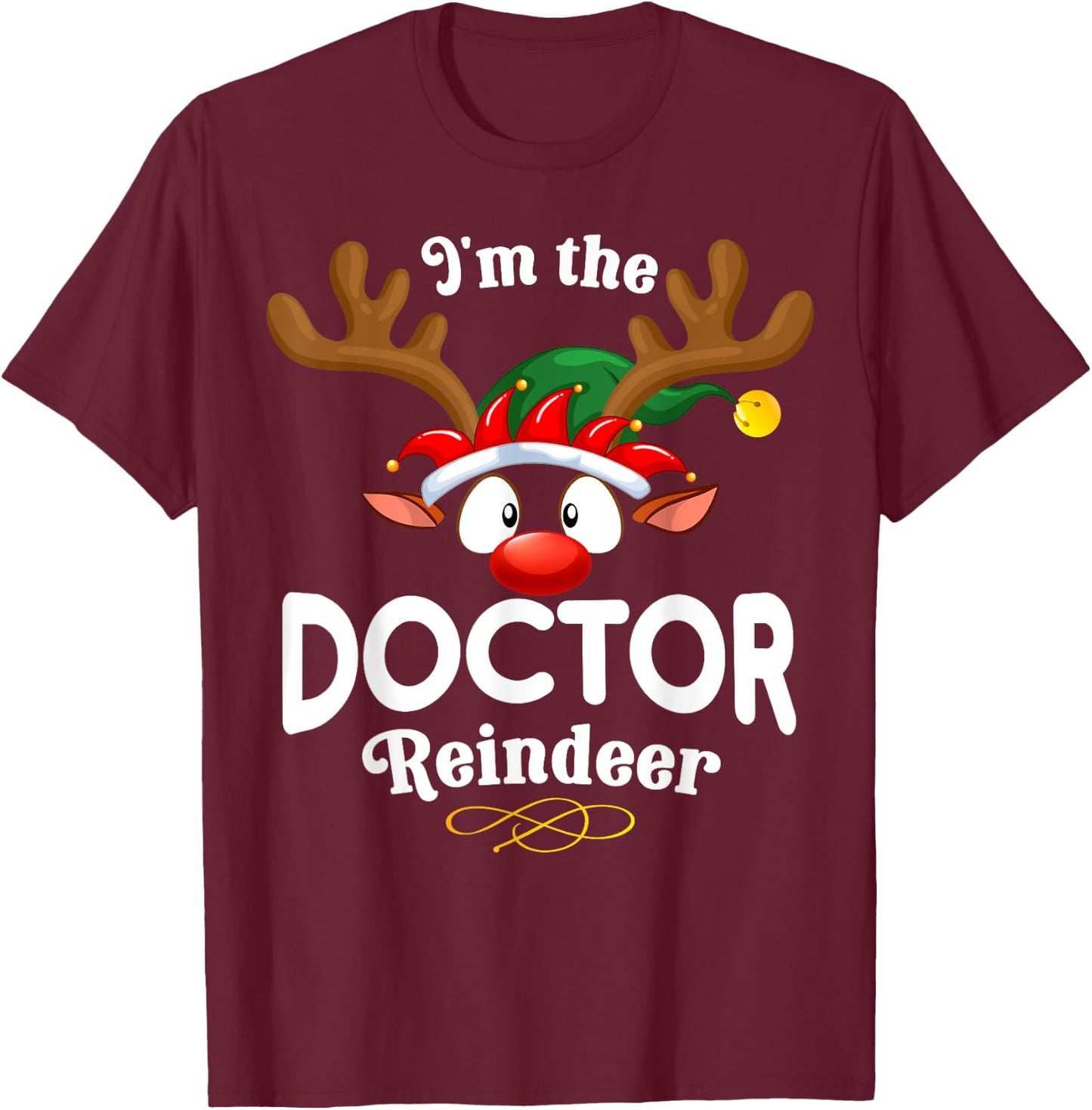 Christmas PJS Doctor XMas Reindeer Matching T-Shirt - T-Shirt | Maroon