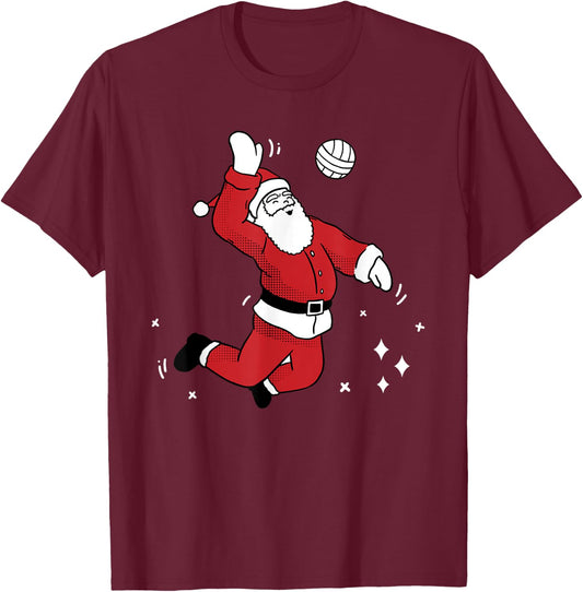 Santa Playing Volleyball Christmas Pajama Cool Sport X-Mas T-Shirt - T-Shirt | Maroon