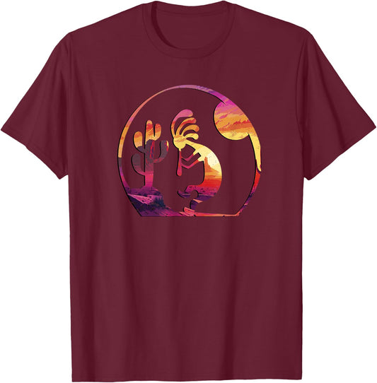 Vintage Native American Symbol Sunset Kokopelli T-Shirt - T-Shirt | Maroon