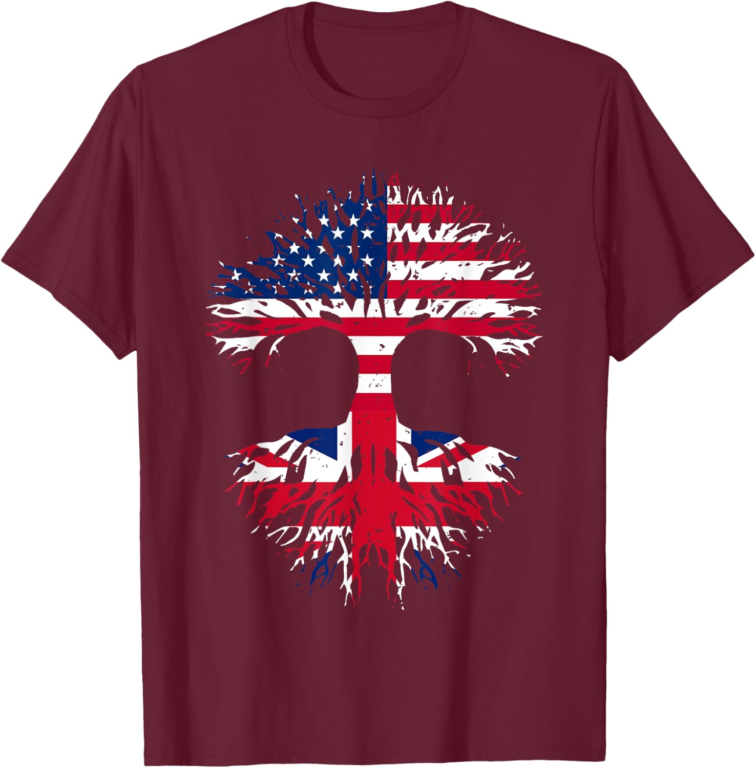 British Roots American Grown Tree USA Flag United Kingdom Women Men T-Shirt - T-Shirt | Maroon