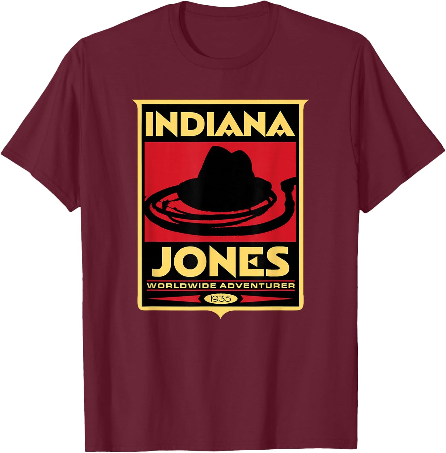 Indiana Jones -Adults, Kids , White, Short Sleeve, Classic Fit, Graphic, Vintage Modern Graphic T-Shirt - T-Shirt | Maroon