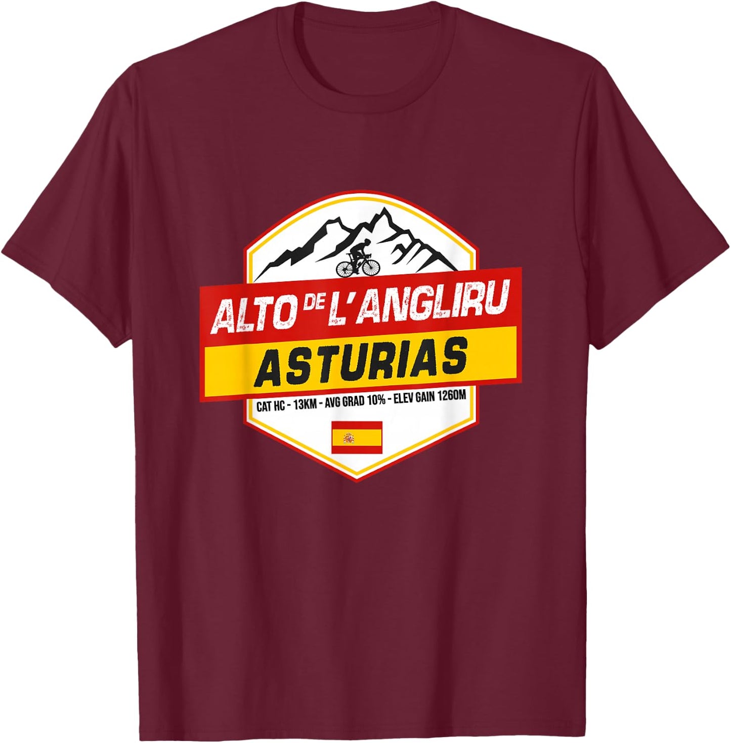 Alto de l'Angliru Cyclist Asturias Spain Cycling Holiday T-Shirt - T-Shirt | Maroon