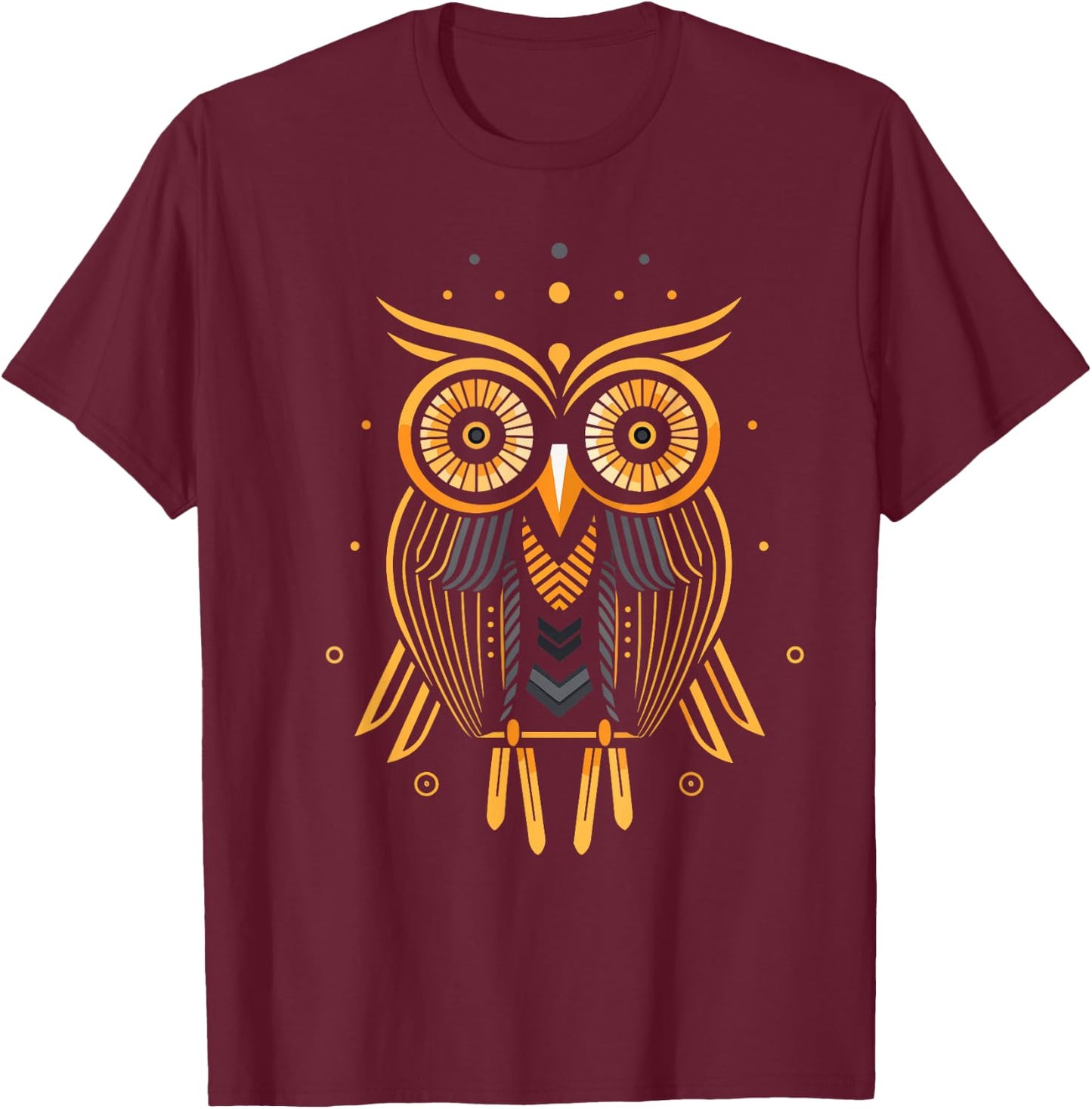 Retro Owl - Abstract Geometric Mid Century Modern T-Shirt - T-Shirt | Maroon