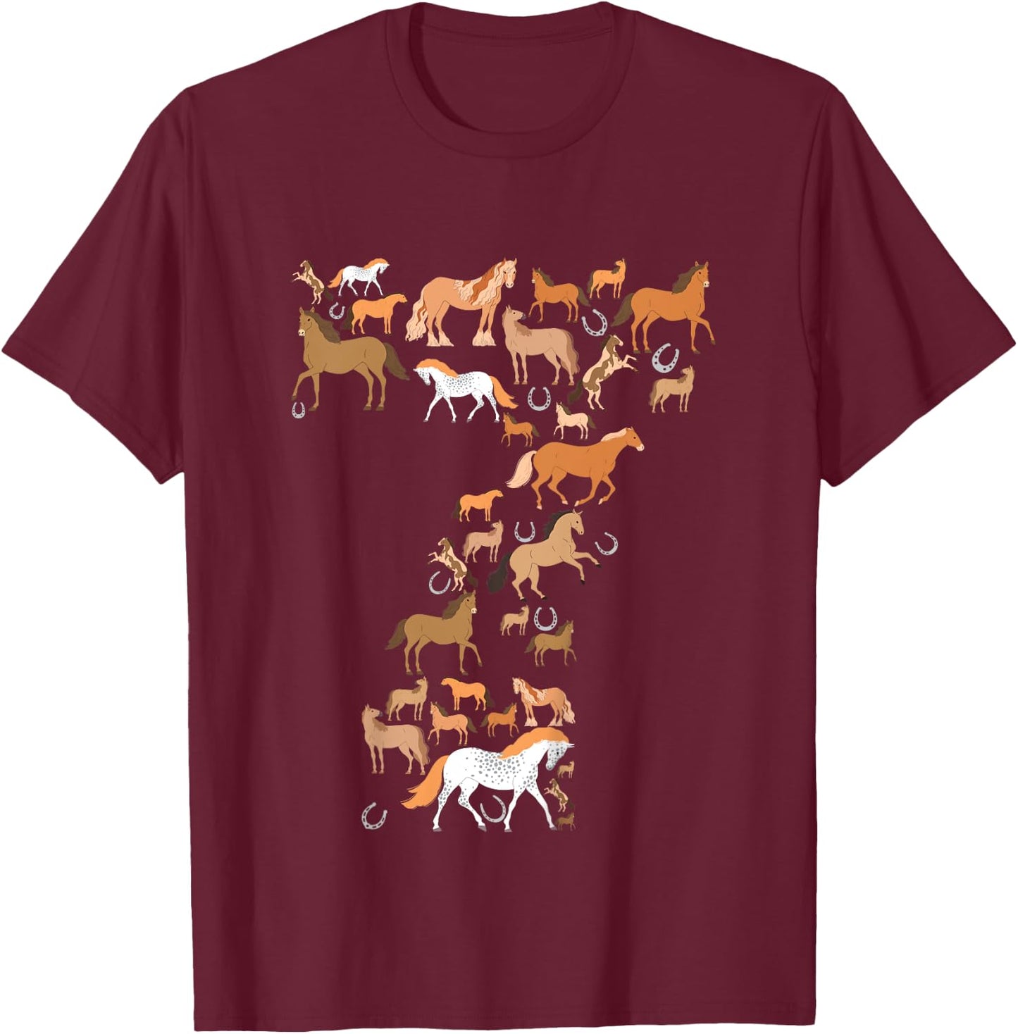 Little Girls 7 Years Old 7th Birthday Horse Graphic Cute T-Shirt - T-Shirt | Maroon