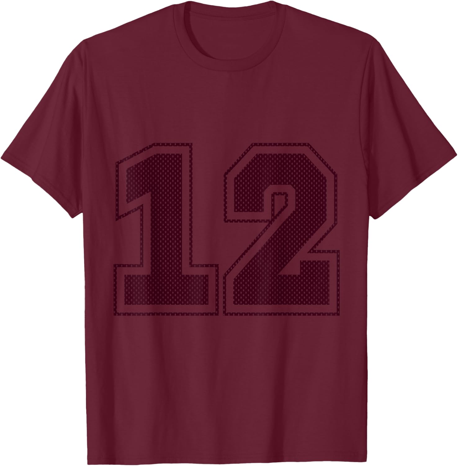 Sports #12 Maroon Mesh Print Jersey Style T-Shirt - T-Shirt | Maroon