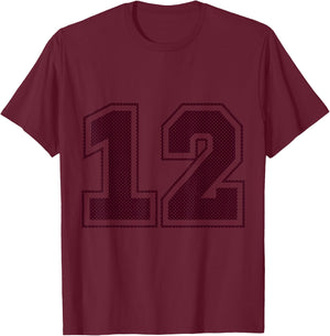 Sports #12 Maroon Mesh Print Jersey Style T-Shirt - T-Shirt | Maroon