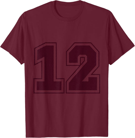 Sports #12 Maroon Mesh Print Jersey Style T-Shirt - T-Shirt | Maroon