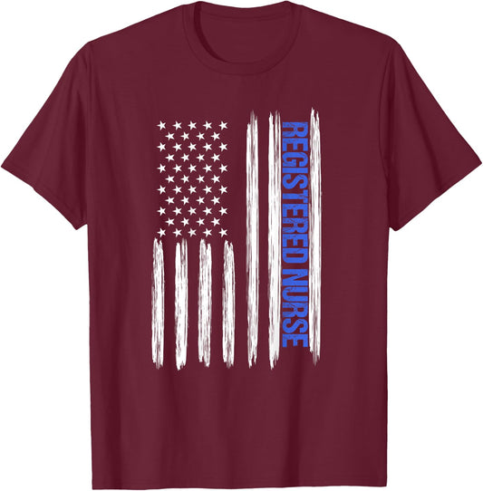 Registered Nurse Distressed American Flag BACK PRINT Women Men T-Shirt - T-Shirt | Maroon