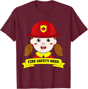 Fire Safety Week Firefighter Prevention Fireman Girl Hero T-Shirt - T-Shirt | Maroon