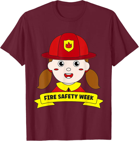 Fire Safety Week Firefighter Prevention Fireman Girl Hero T-Shirt - T-Shirt | Maroon
