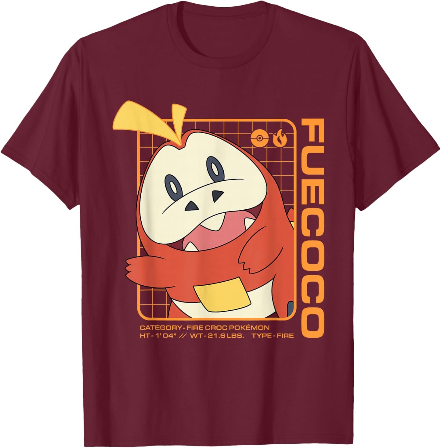 Pokémon - Fuecoco Stats T-Shirt - T-Shirt | Maroon