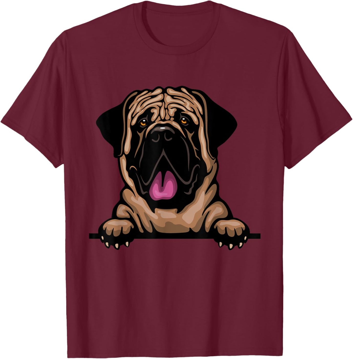 Jaption Dekun Dogs English Mastiff Dog Breed Popping Up - Grey, Women's, Small, Short Sleeve, Classic Fit, Cotton 50% Polyester 50% T-Shirt - T-Shirt | Maroon