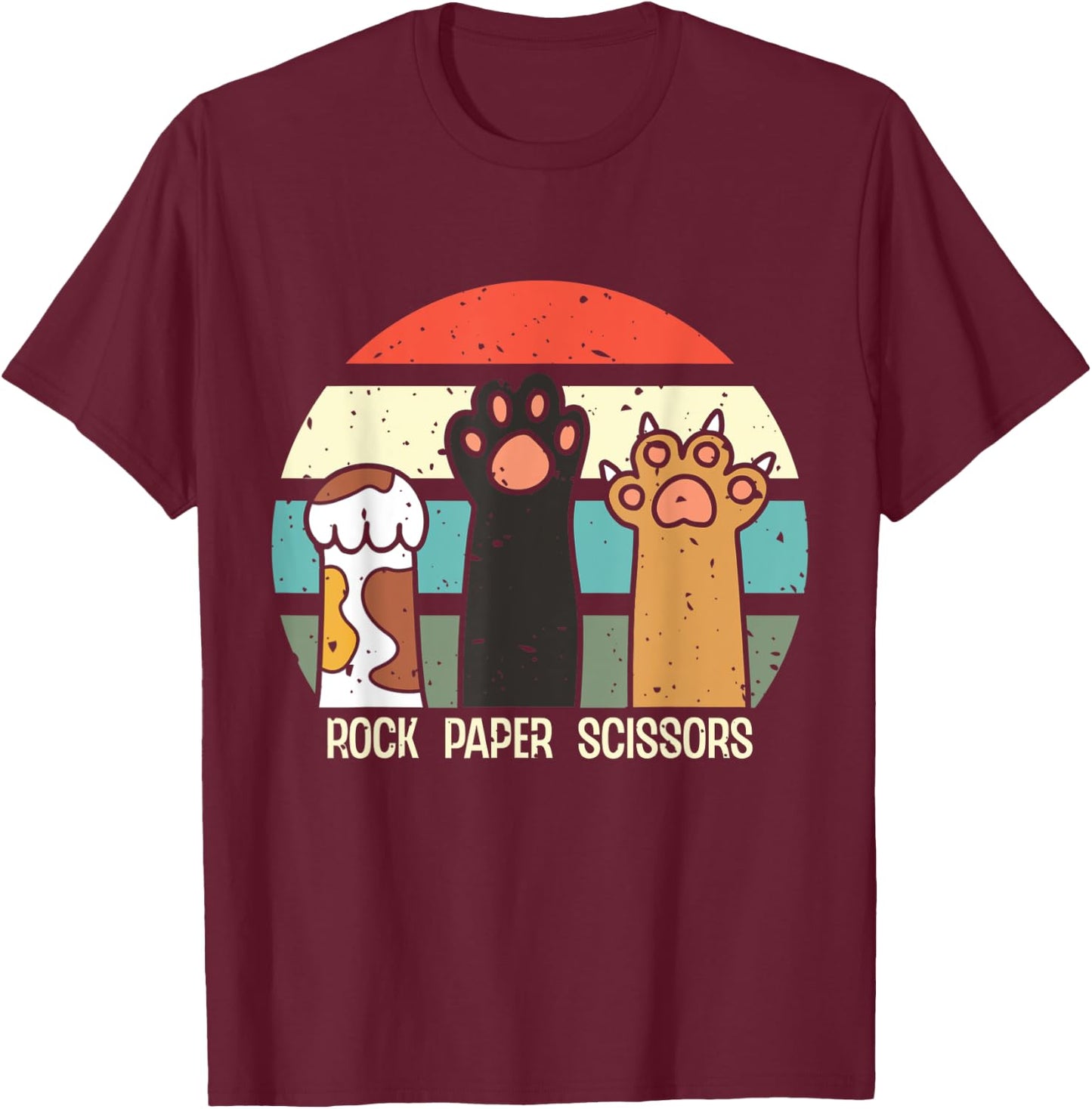 Rock Paper Scissors Hand Game Meme Animal Paw Cat Women Girls Kids T-Shirt - T-Shirt | Maroon