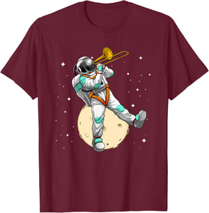 Funny Astronaut Trombone Art Women Trombone Player T-Shirt - T-Shirt | Maroon