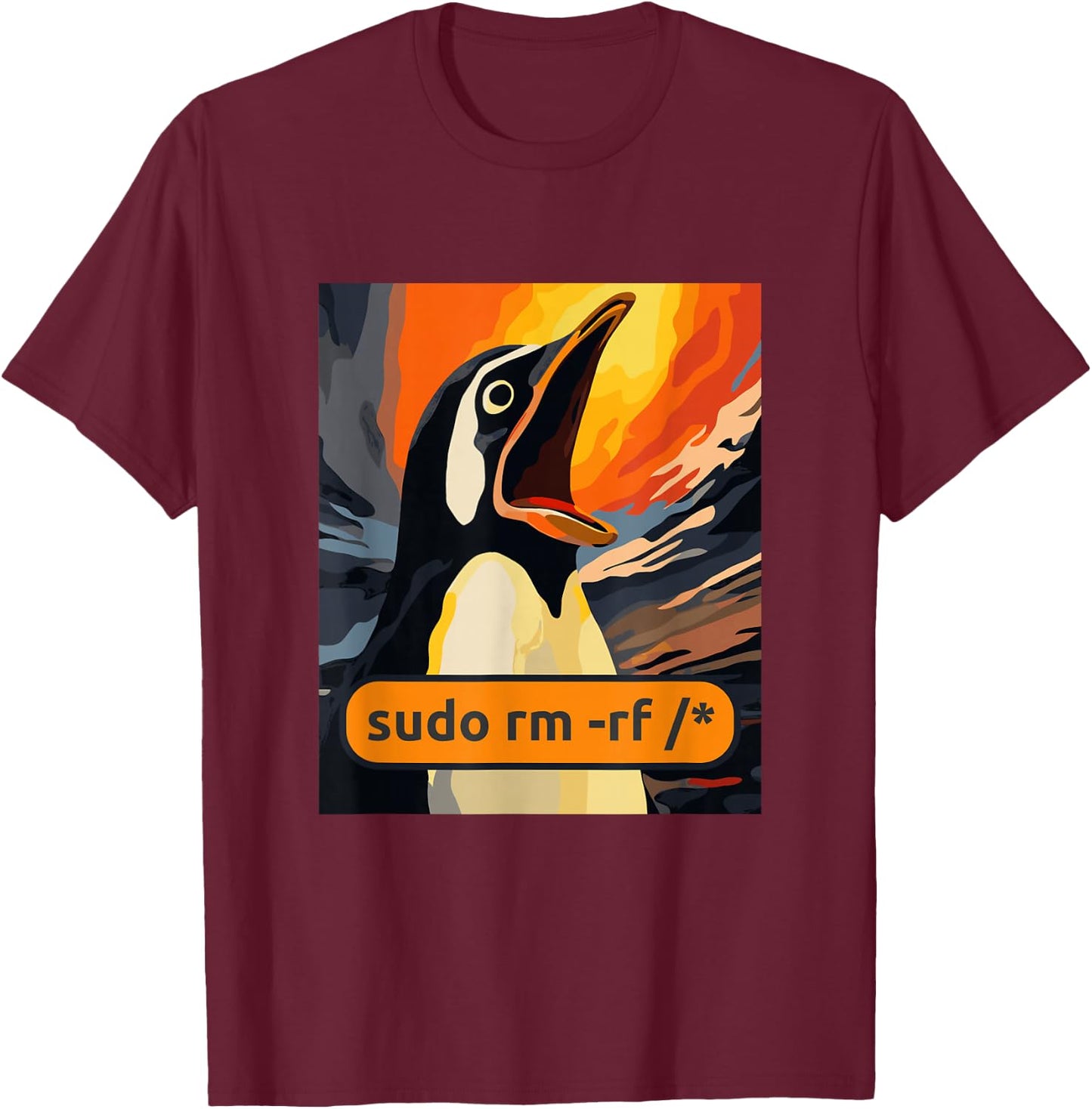 Screaming Tux Linux sudo rm -rf/ T-Shirt - T-Shirt | Maroon