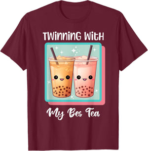 Twinning With My Bestie Spirit Week Twin Day Bes Tea Boba T-Shirt - T-Shirt | Maroon