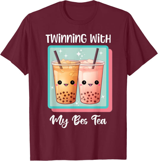 Twinning With My Bestie Spirit Week Twin Day Bes Tea Boba T-Shirt - T-Shirt | Maroon