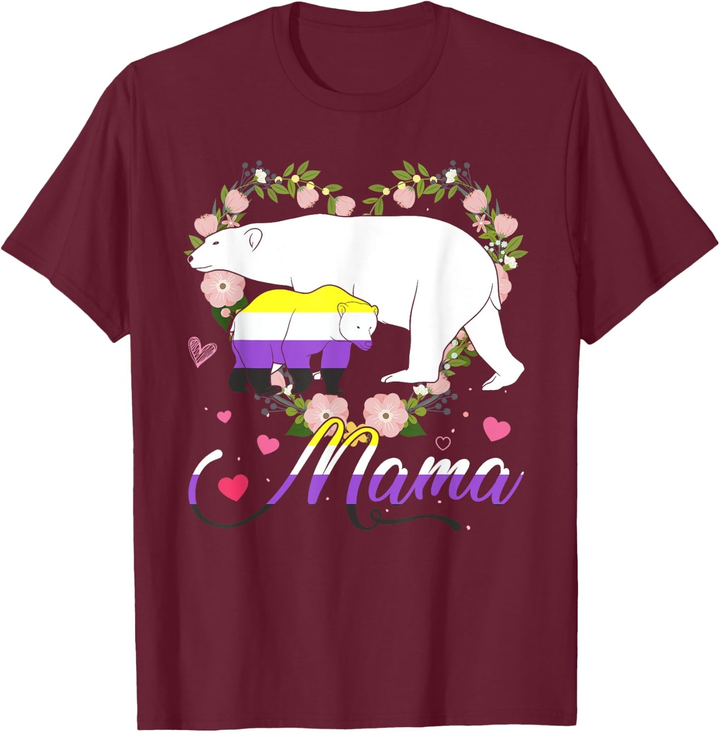 Funny Mama Bear Non-Binary Agender Genderqueer Pride Month T-Shirt - T-Shirt | Maroon