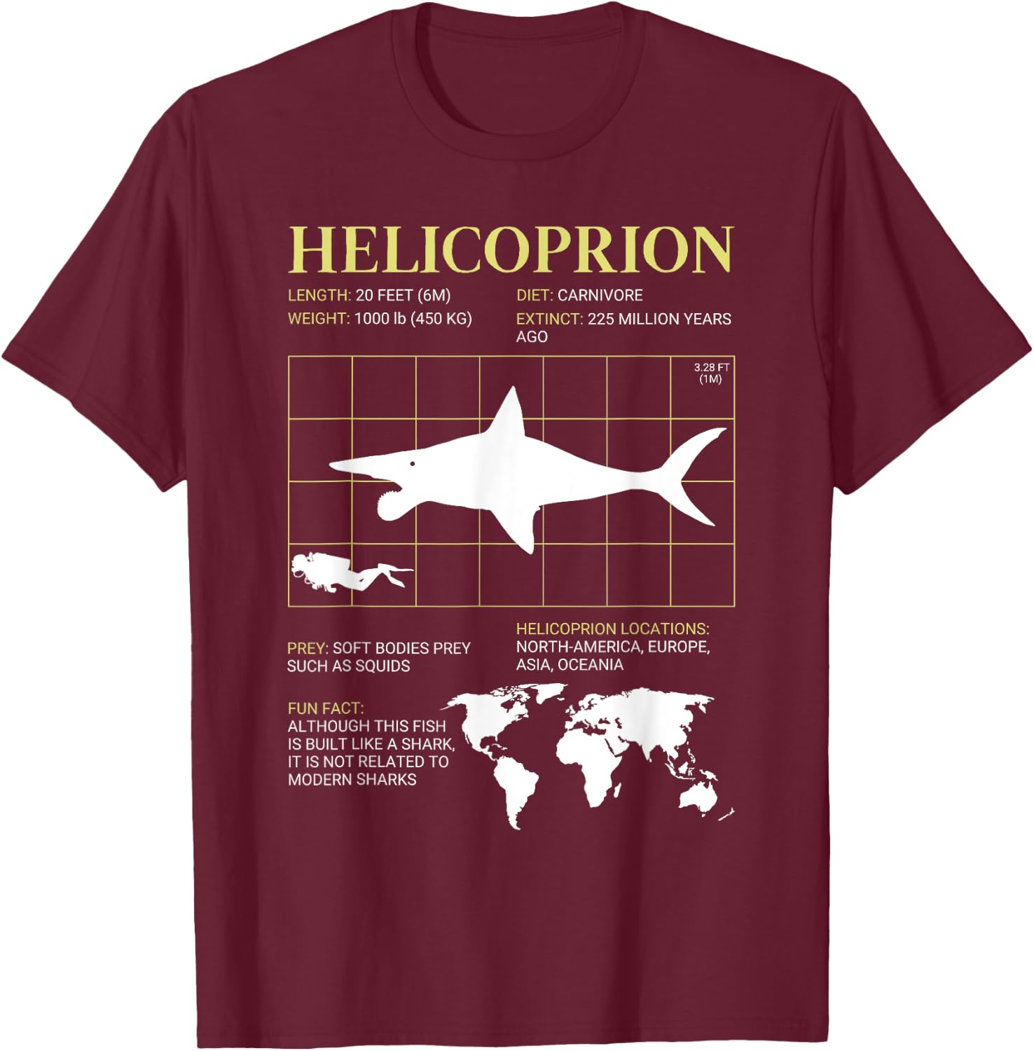 Helicoprion Buzzsaw Jaw Fish Fossil Paleontology T-Shirt - T-Shirt | Maroon