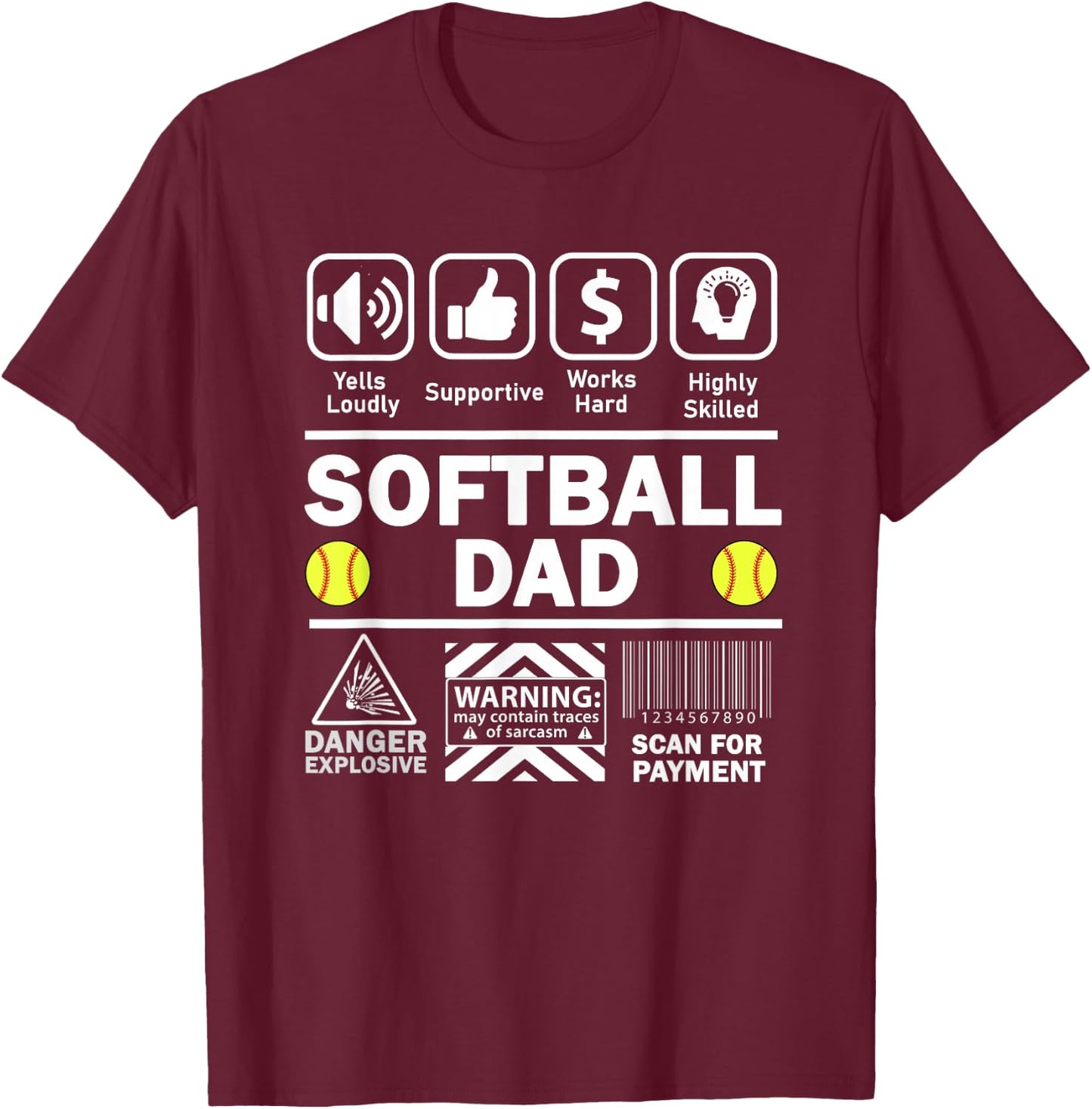 Softball Dad Funny Contents of Sports Father T-Shirt - T-Shirt | Maroon