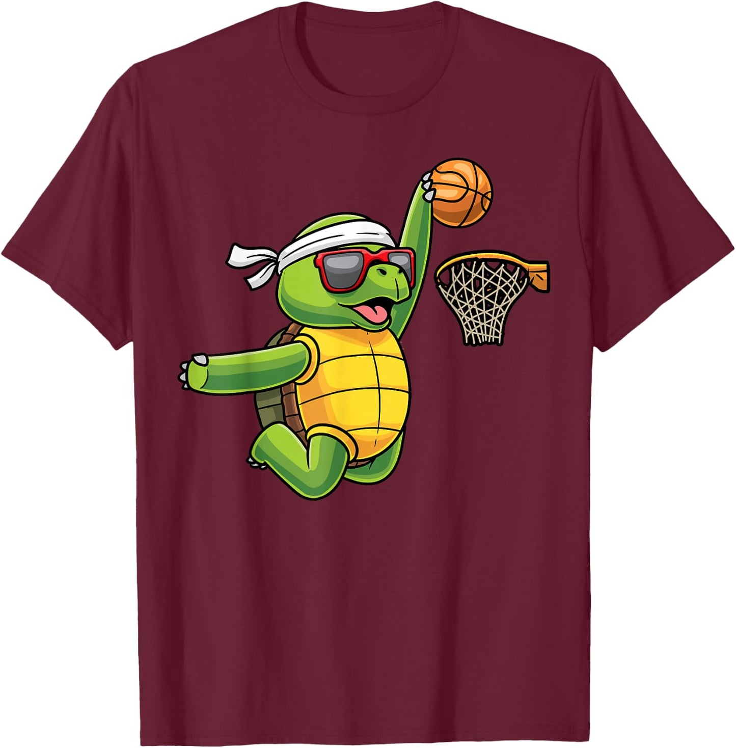 Turtle Playing Basketball Sports Sea Tortoise Player Kids T-Shirt - T-Shirt | Maroon