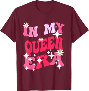 In My Queen Era Groovy Retro T-Shirt - T-Shirt | Maroon